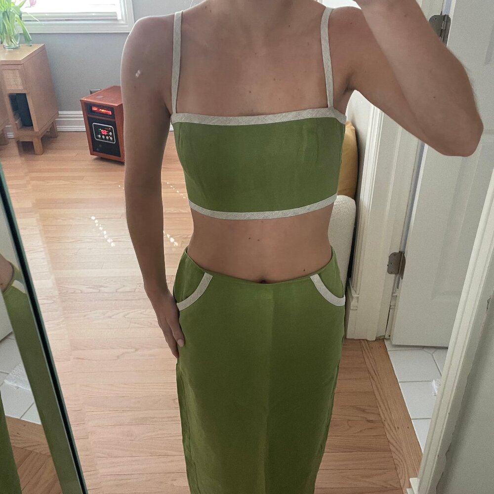 Reformation Elena Linen Two Piece Avocado - Size 0